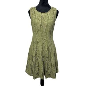 Altar’d State Olive Green Sleeveless Spring Daisy Lace Flare Dress – Size Large